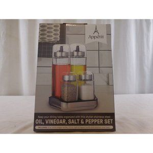 Appetit Oil, Vinegar, Salt & Pepper Set Stainless Steel NIB